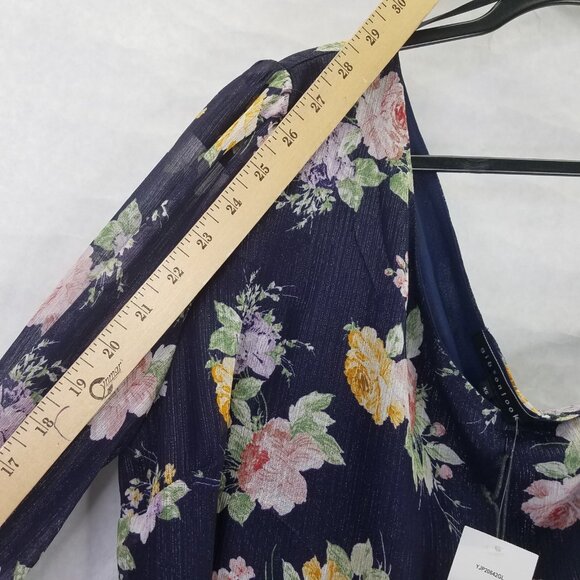 GIBSON LOOK Blouse Women XS One Shoulder Tie Waist Black Floral Side Zip Top NEW - Picture 15 of 16